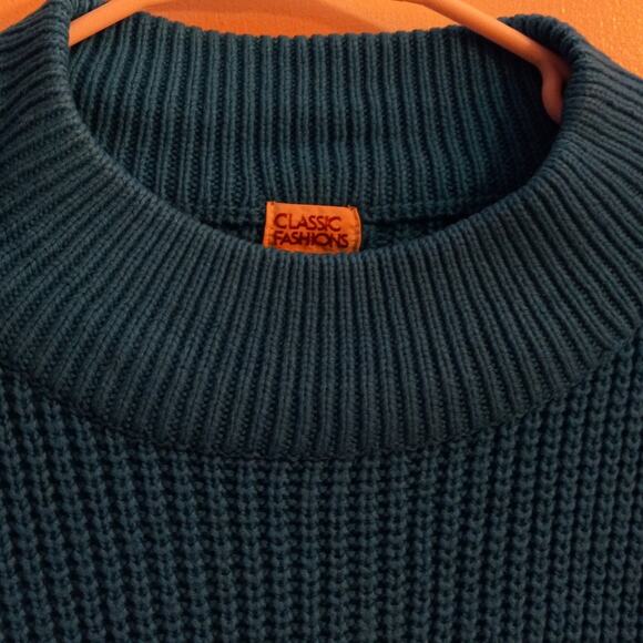 Vntg 80s Turquoise Emerald Green Chunky Knit Sweater Cozy Core Dopamine Dressing - Picture 4 of 10